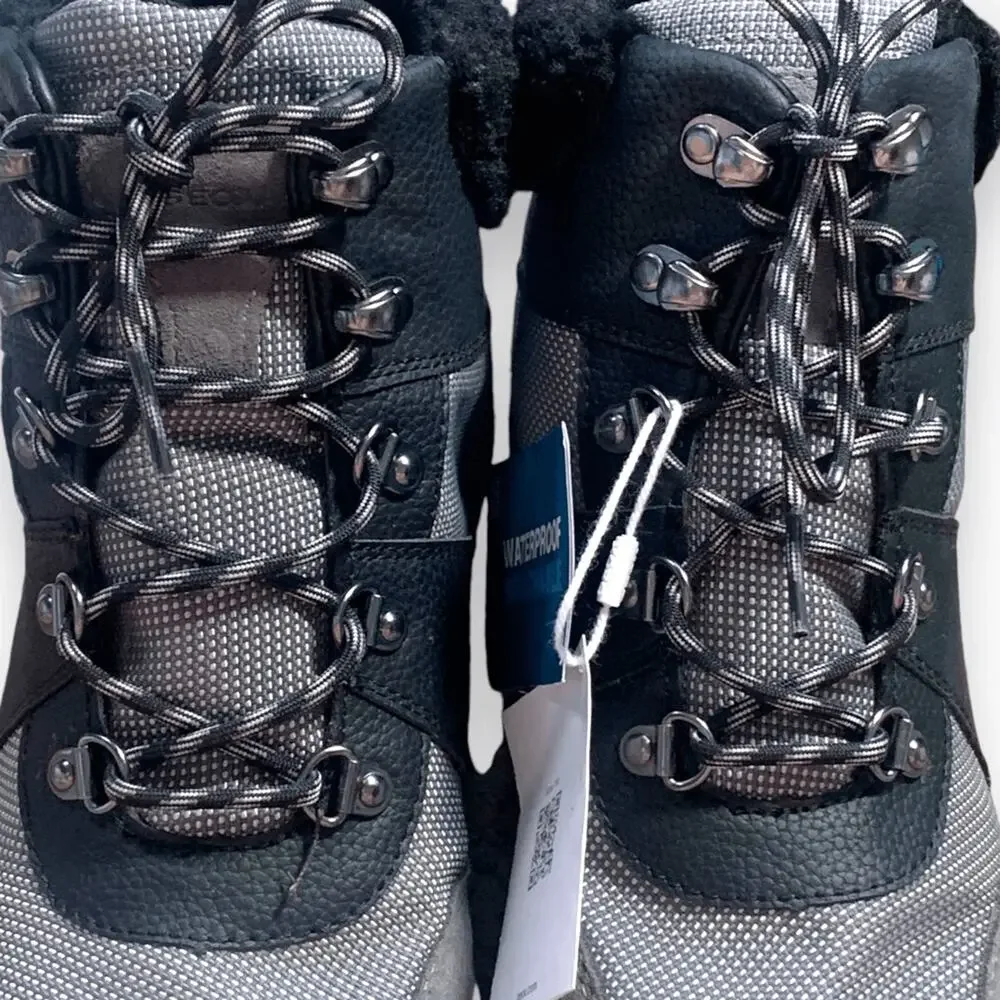 Geox Braies Waterproof Faux Fur Lined Hiking Snow Boots Grey Black New 10 Winter